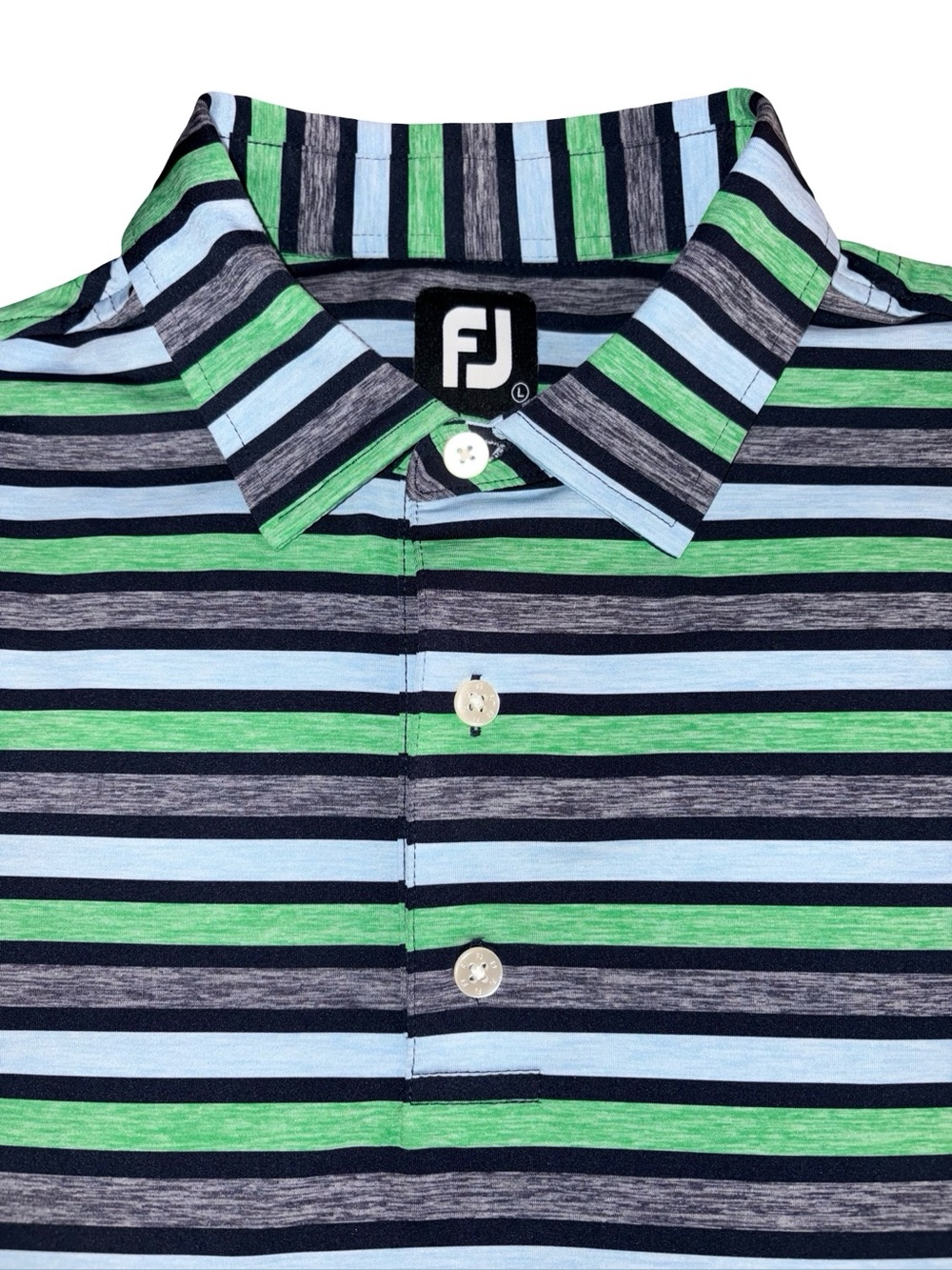 FootJoy FJ Striped Performance Golf Polo Shirt Men’s Large Blue Green Stretch